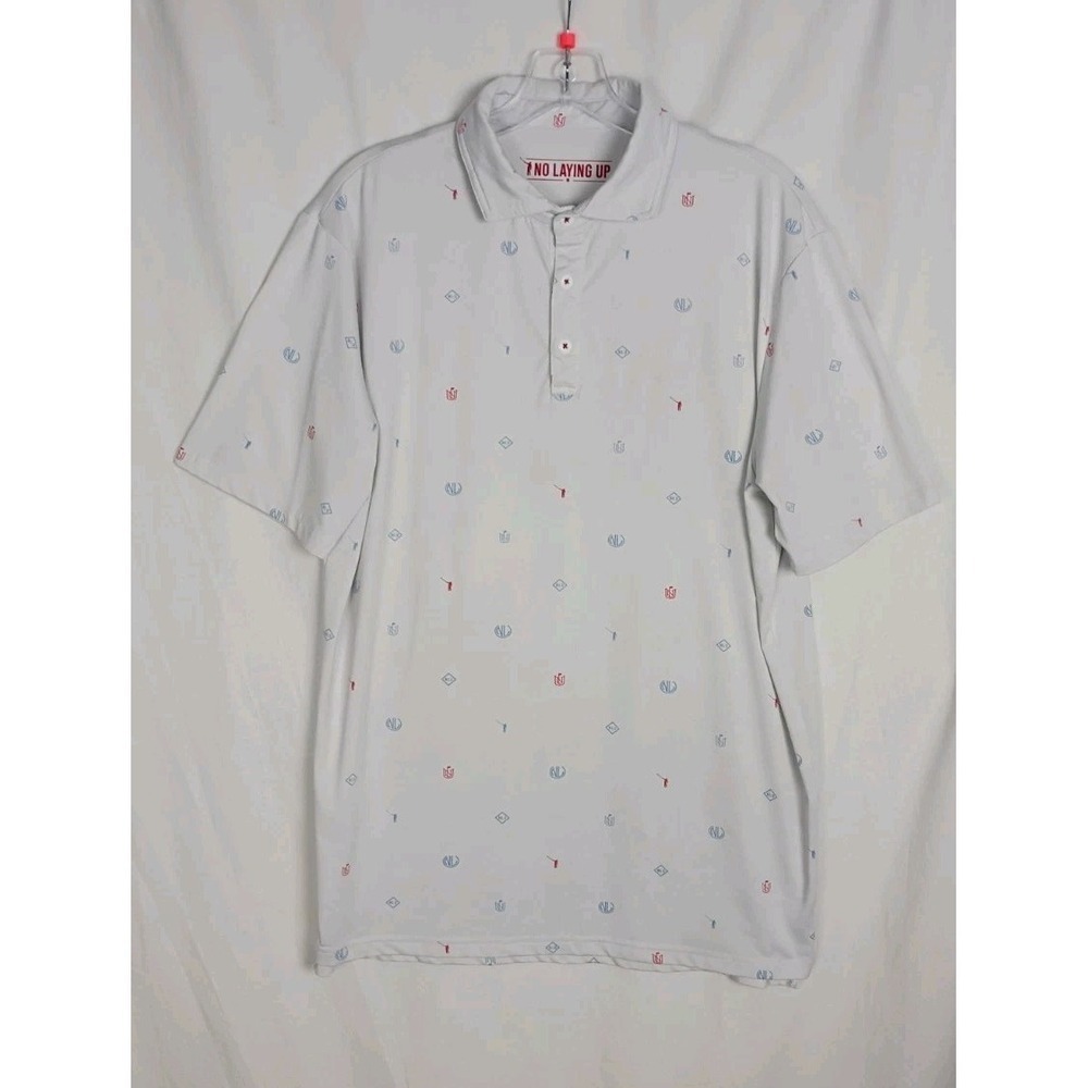 No Laying Up Golf Polo Mens Medium White Banded Collar Performance Shirt